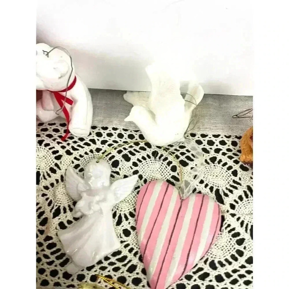 Lot of 14 VTG Christmas Ornaments Hearts Ceramic Glass Snowman Cracked Glitter - Picture 8 of 13